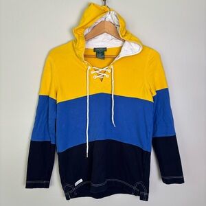 VTG Lauren Ralph Lauren Blue/Yellow Colorblock Hoodie Sweatshirt-PP-Petite XS